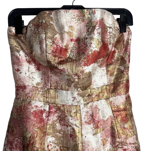 Anthropologie Hutch strapless floral metallic wide leg jumpsuit EC SZ2 - Picture 2 of 9